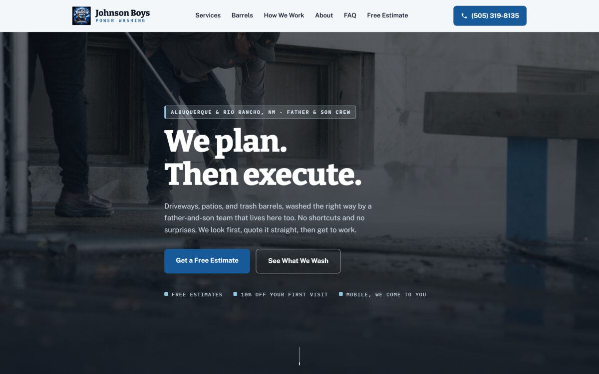Johnson Boys Power Washing homepage